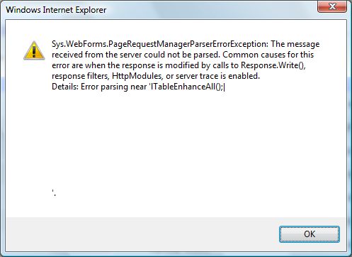 Sys.WebForms.PageRequestManagerParserErrorExeption