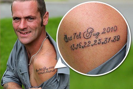  with his jackpot win that he tattooed the winning numbers on his arm