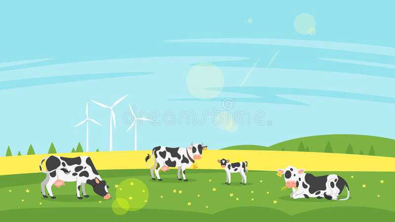 Cows graze in a field stock vector. Illustration of bull - 114466435