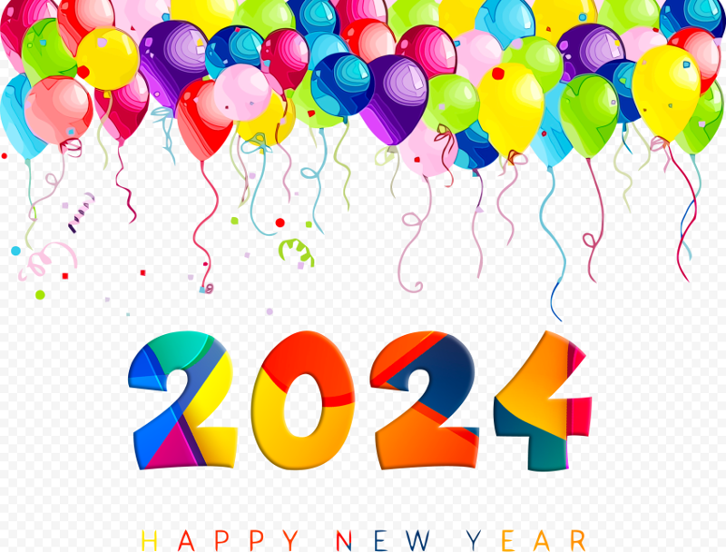 Happy New Year 2024 With Balloons HD Transparent PNG | Citypng