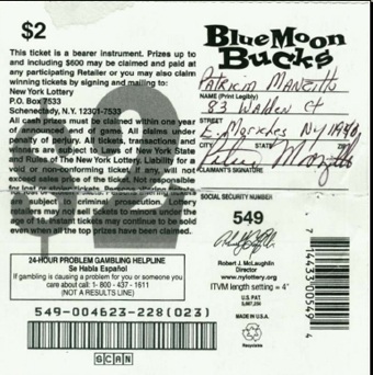 The back of the Blue Moon Bucks ticket.