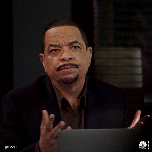 TV gif. Ice T as Fin Tutuola on Law and Order SVU sitting up and opening his hands in a gesture that says 