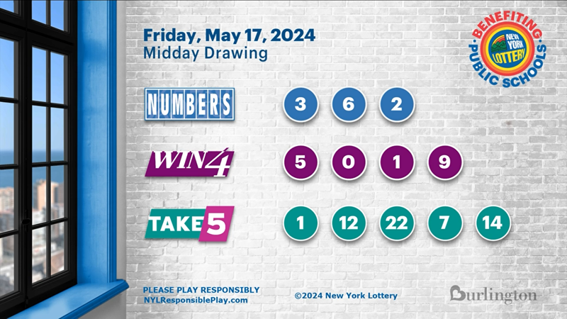 May 17 2024 NY Midday Numbers WIN4 Take 5 drawing