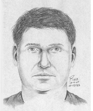 The suspect in this sketch is described as a male Hispanic, about 32-years-old, standing about 6-feet tall and weighing about 180 pounds.
