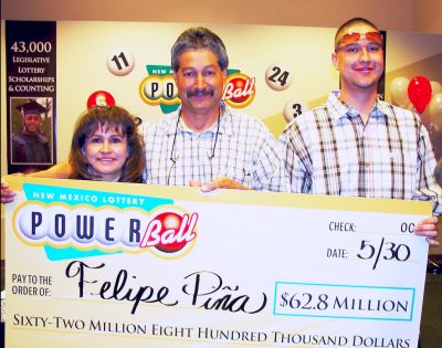 Piña, pictured here with girlfriend Adelaine and his son Phillip-Arthur Piña Jr., claimed his prize at New Mexico Lottery headquarters in Albuquerque.