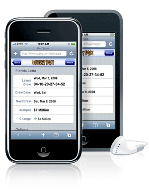 Lottery Post iPhone Edition, shown on an iPhone (front) and on an iPod Touch (rear)