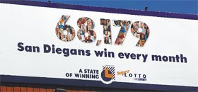 This billboard in National City is part of the state lottery's effort to highlight recent local winners.