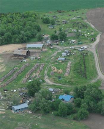 An aerial view taken Thursday, June 4, 2009, shows the buildings at Neal Wanless's family ranch near Mission, S.D. Wanless, a 23-year-old rancher whose family has fallen behind in their taxes and recently had a mobile home repossessed, claimed a $232.1 million Powerball jackpot Friday, June 5, 2009.